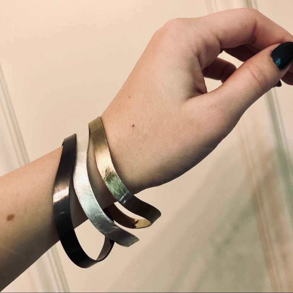 Three Tone Wavy Bangle Bracelets